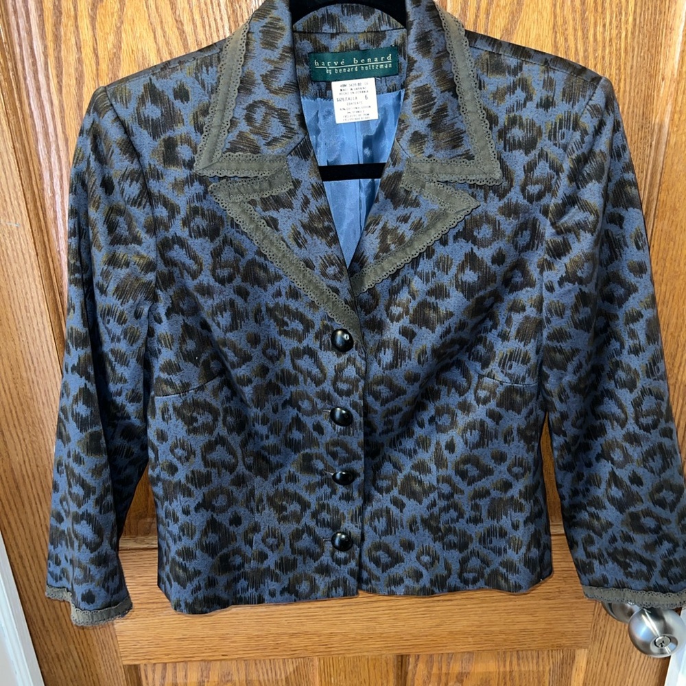 Harve Benard Blue and Black Animal Print Blazer